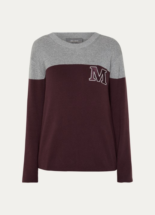 Mos Mosh MMFast fijngebreide pullover met logoborduring - voorkant aubergine