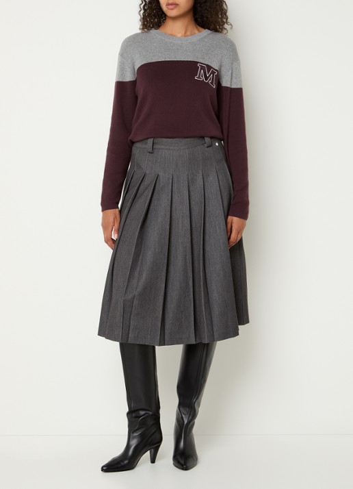 Mos Mosh MMFast fijngebreide pullover met logoborduring - voorkant 2 aubergine
