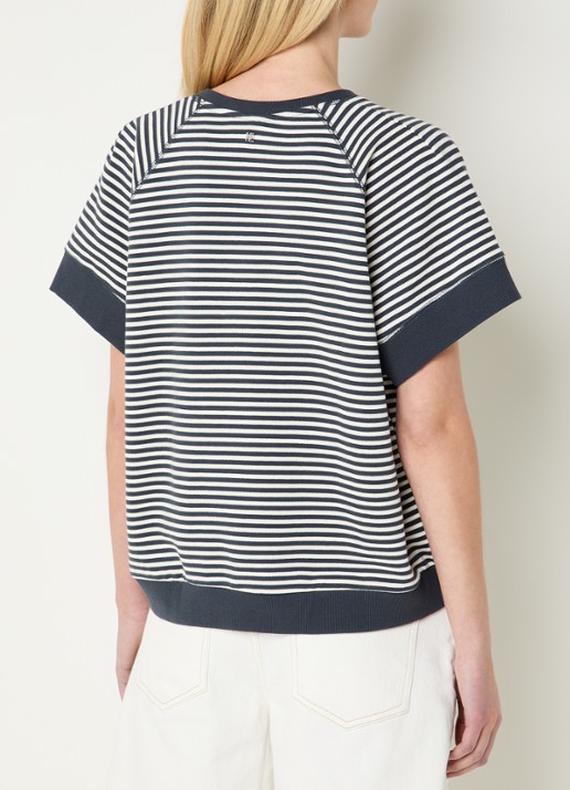 Mos Mosh MMHolt fijngebreide top met streepprint - achterkant donkerblauw