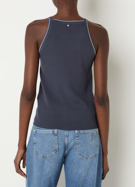 Mos Mosh MMImanja tanktop in zijdeblend met ribstructuur - achterkant 4 donkerblauw