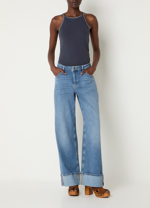 Mos Mosh MMImanja tanktop in zijdeblend met ribstructuur - voorkant 2 donkerblauw