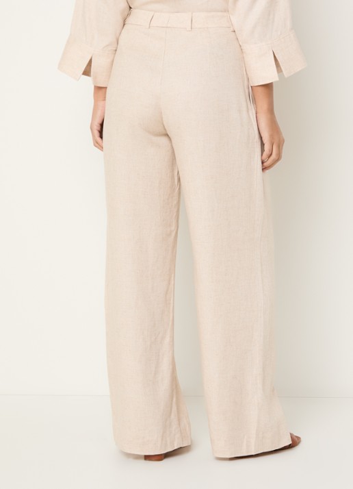 Mos Mosh MMIssa high waist wide fit pantalon in linnenblend - achterkant 4 beige