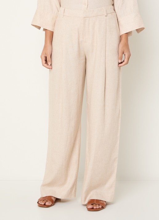 Mos Mosh MMIssa high waist wide fit pantalon in linnenblend