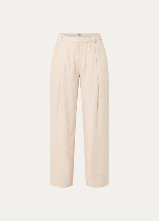 Mos Mosh MMIssa high waist wide fit pantalon in linnenblend - voorkant 2 beige
