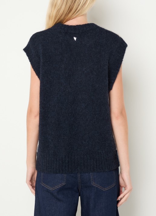 Mos Mosh MMJennine grofgebreide spencer in alpaca wolblend met ruitdessin - achterkant 4 donkerblauw