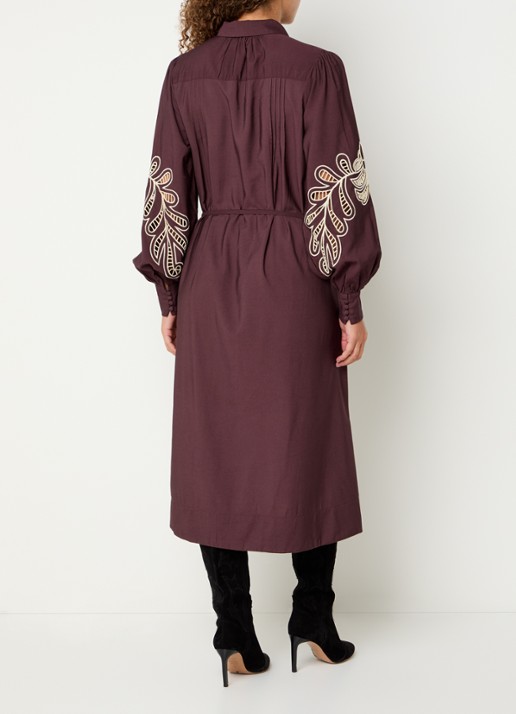 Mos Mosh MMJiza Jorda midi tuniekjurk met opengewerkt detail - achterkant 4 aubergine