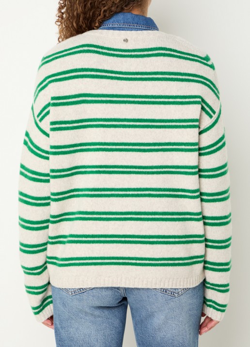 Mos Mosh MMKai grofgebreide pullover in wolblend met streepprint - achterkant groen