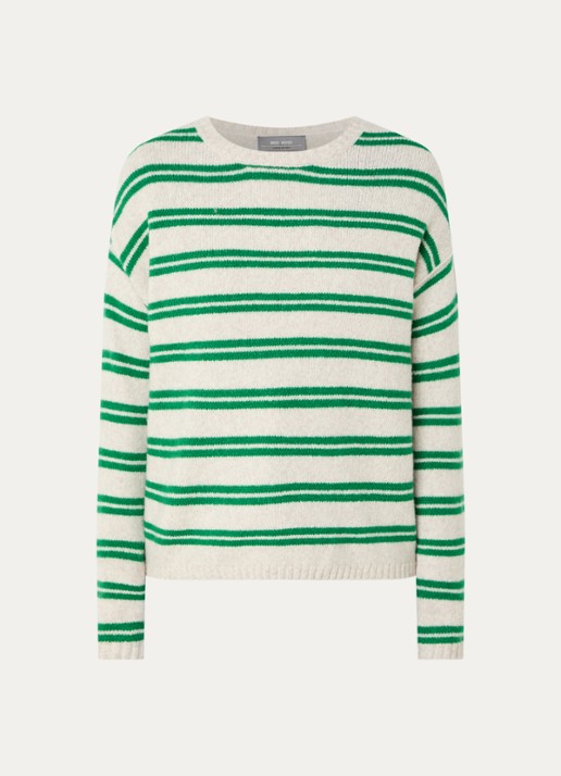 Mos Mosh MMKai grofgebreide pullover in wolblend met streepprint - voorkant 2 groen