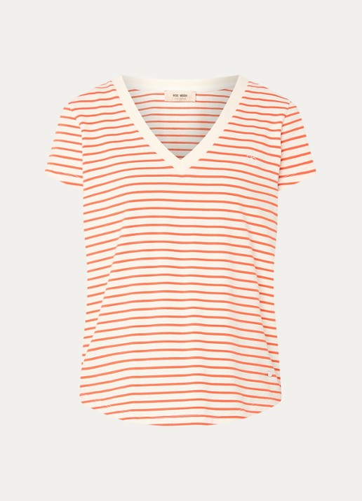 Mos Mosh MMKala T-shirt met streepprint - voorkant orange