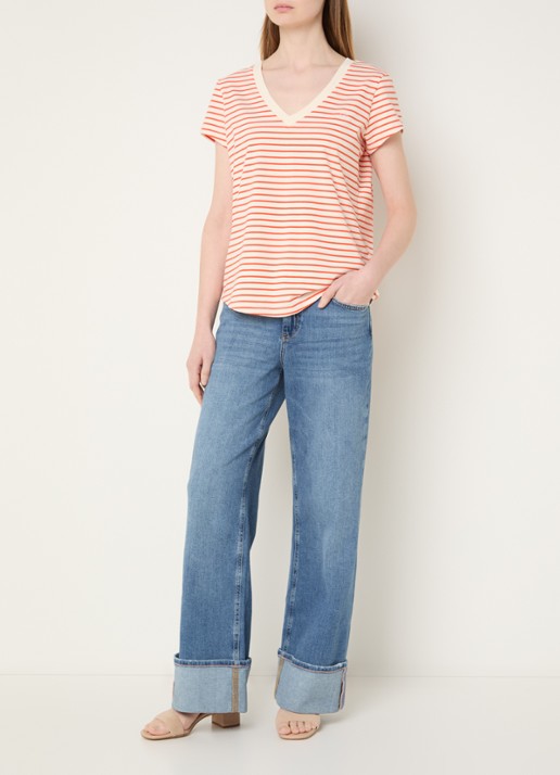 Mos Mosh MMKala T-shirt met streepprint - voorkant 2 orange