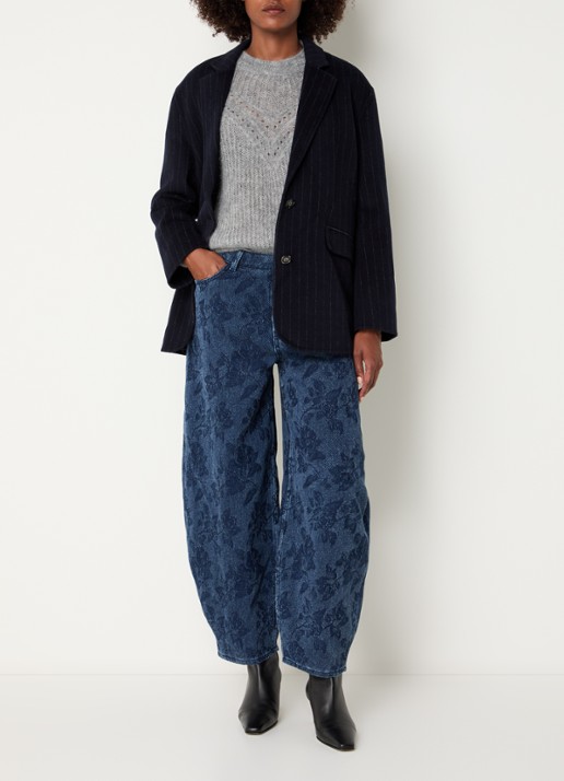 Mos Mosh MMKarita blazer met streepprint en klepzakken - voorkant 3 donkerblauw