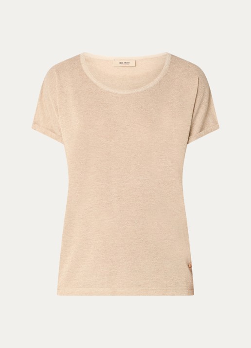 Mos Mosh MMKay semi-transparant T-shirt met lurex - voorkant 2 beige