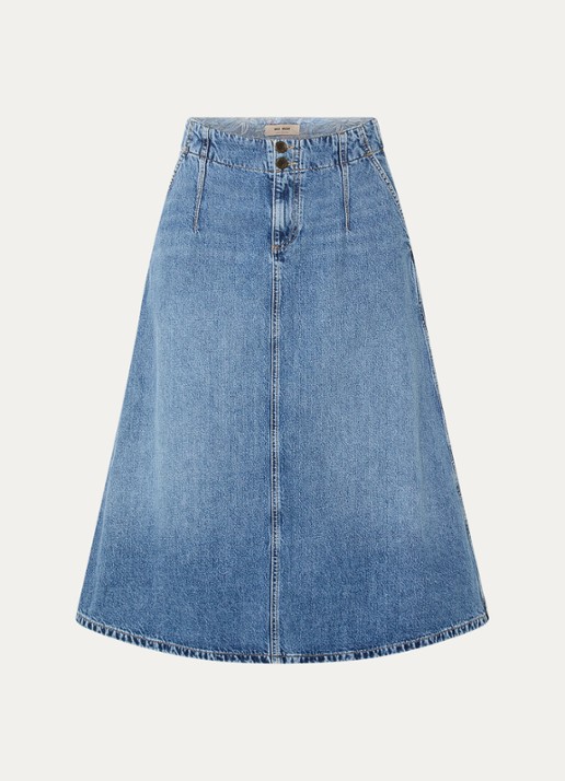 Mos Mosh MMLeala midi spijkerrok met steekzakken - voorkant blauw