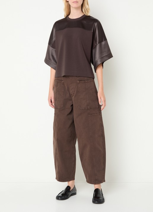 Mos Mosh MMLela sweater van satijn - voorkant 2 bruin
