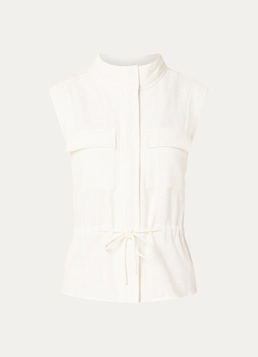 Mos Mosh MMLelo gilet met borstzakken en strikceintuur - voorkant 2 gebroken wit