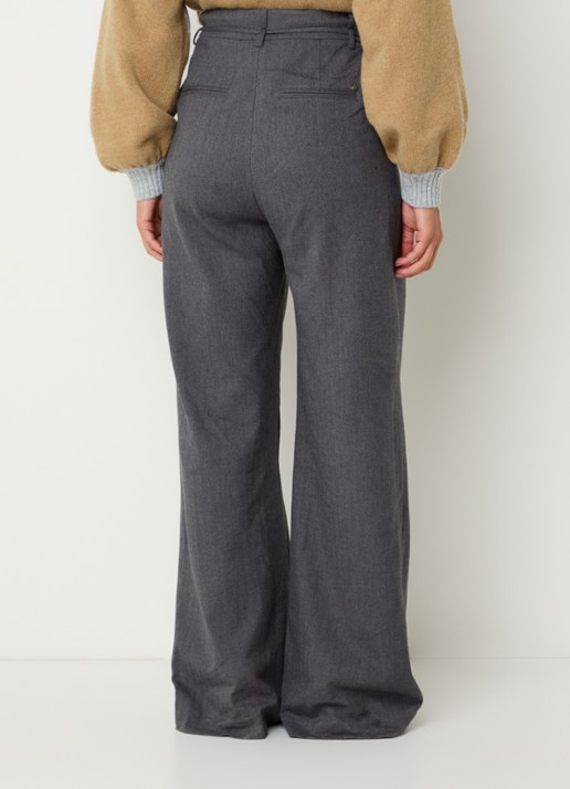 Mos Mosh MMLeslei Monrose high waist wide leg pantalon in kasjmierblend - achterkant grijsmele