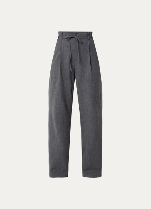 Mos Mosh MMLeslei Monrose high waist wide leg pantalon in kasjmierblend - voorkant 3 grijsmele