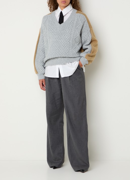 Mos Mosh MMLeslei Monrose high waist wide leg pantalon in kasjmierblend - voorkant 4 grijsmele