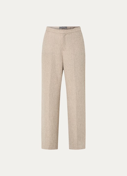 Mos Mosh MMLeya high waist wide fit pantalon met gemêleerd dessin - voorkant 2 beige