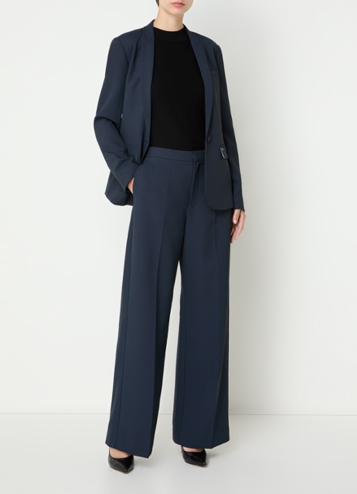 Mos Mosh MMLeya Miley high waist wide fit pantalon met steekzakken - voorkant 3 donkerblauw