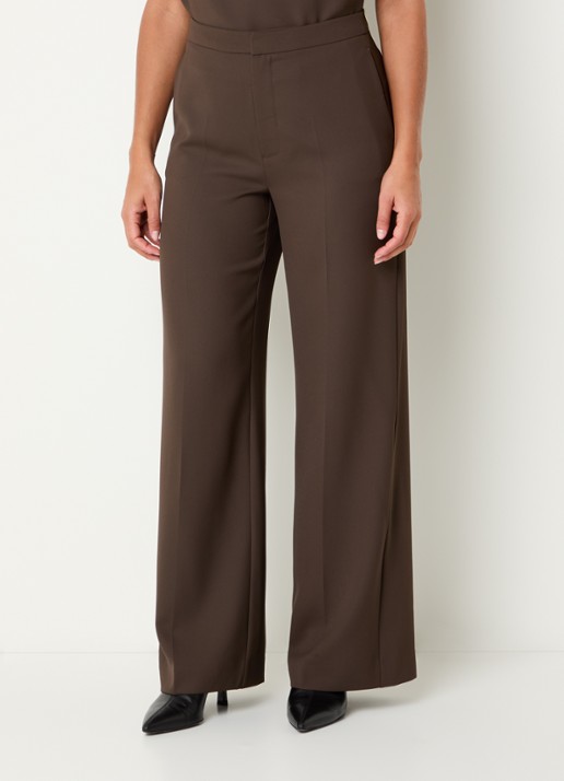 Mos Mosh MMLeya Miley high waist wide fit pantalon met steekzakken - detail 3 donkerbruin