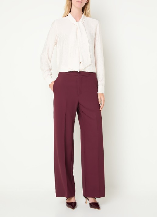 Mos Mosh MMLeya Miley high waist wide fit pantalon met steekzakken - voorkant 4 royalblauw
