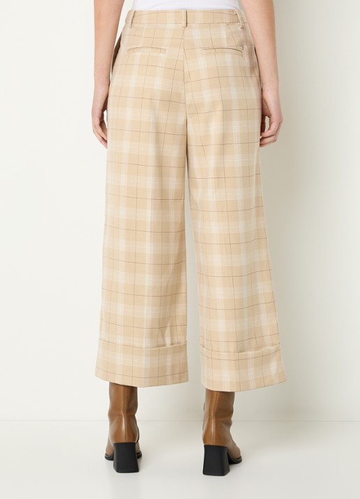 Mos Mosh MMLeyla Chelsea high waist wide fit cropped pantalon met ruitdessin - achterkant beige