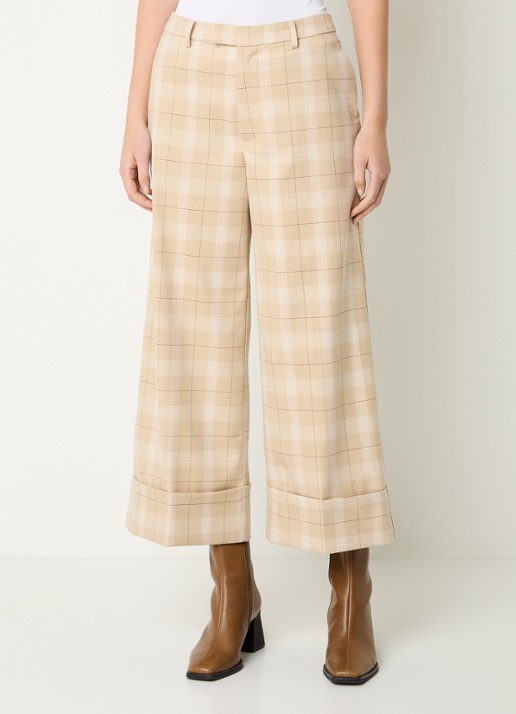 Mos Mosh MMLeyla Chelsea high waist wide fit cropped pantalon met ruitdessin
