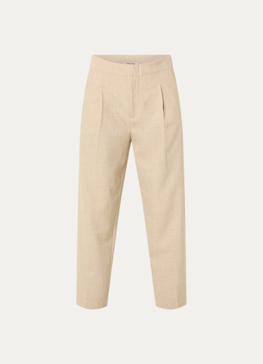 Mos Mosh MMLeysa high waist tapered fit cropped pantalon met steekzakken - voorkant beige