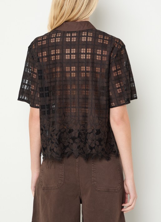 Mos Mosh MMLia River blouse met ruitdessin en details van kant - achterkant 2 bruin