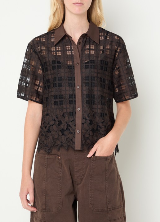 Mos Mosh MMLia River blouse met ruitdessin en details van kant