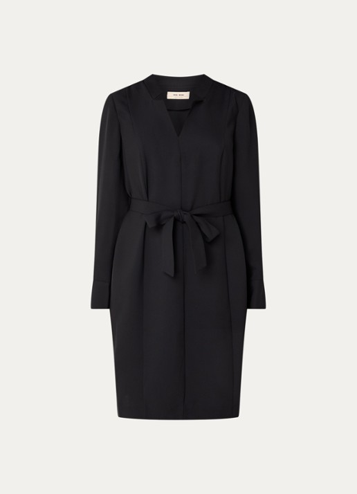 Mos Mosh MMLipi mini jurk met V-hals en strikceintuur - voorkant 3 zwart