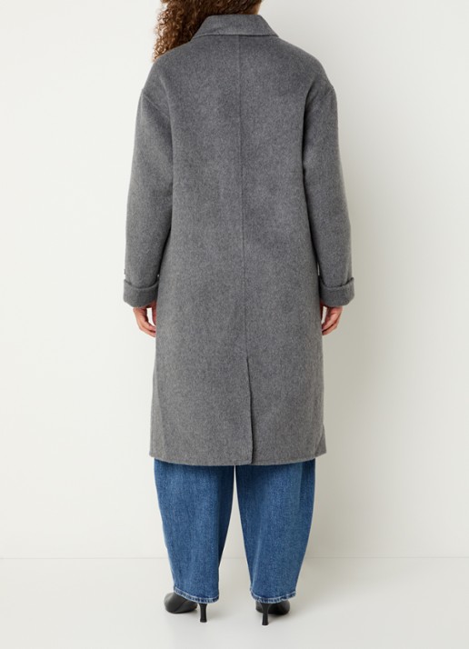 Mos Mosh MMLucca Loisa double-breasted mantel in alpaca wolblend met opgestikte zakken - achterkant 2 grijsmele