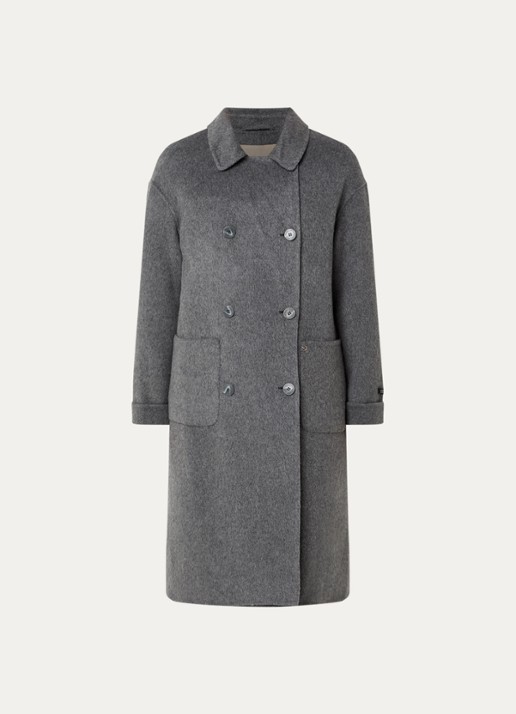Mos Mosh MMLucca Loisa double-breasted mantel in alpaca wolblend met opgestikte zakken - voorkant 3 grijsmele