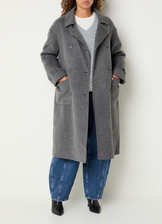 Mos Mosh MMLucca Loisa double-breasted mantel in alpaca wolblend met opgestikte zakken - voorkant 4 grijsmele