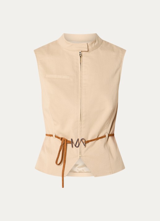 Mos Mosh MMMai Tenca gilet met strikceintuur - voorkant 3 beige