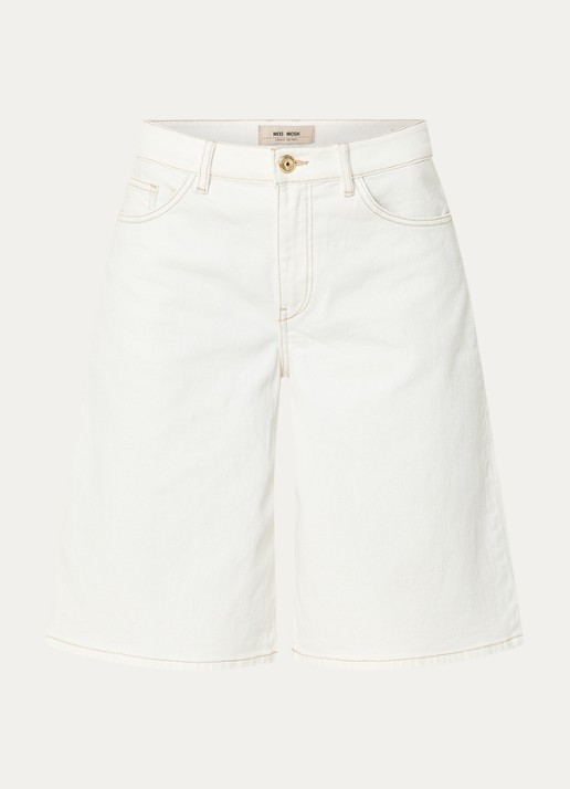 Mos Mosh MMMathilde Urban high waist wide fit korte broek van denim - voorkant wit