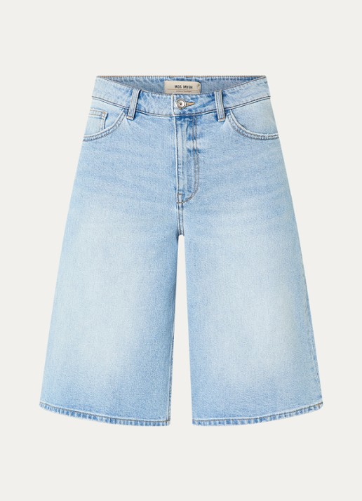 Mos Mosh MMMathilde Urban high waist wide fit korte broek van denim - voorkant 3 lichtblauw