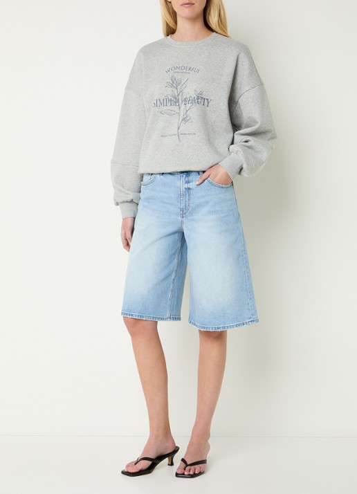 Mos Mosh MMMathilde Urban high waist wide fit korte broek van denim - voorkant 4 lichtblauw