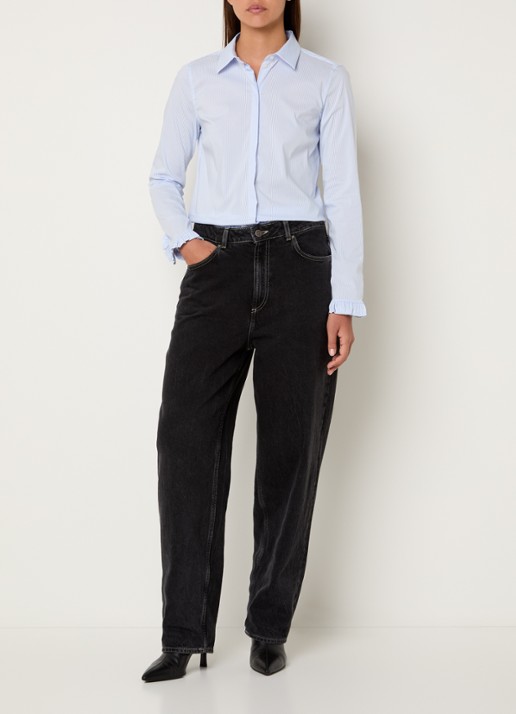 Mos Mosh MMMattie blouse met streepprint - voorkant 2 lichtblauw