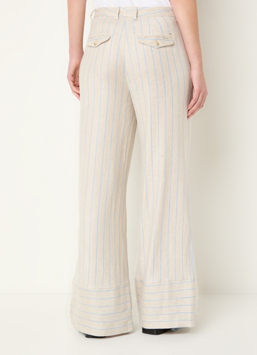 Mos Mosh MMMedina Miriam high waist wide fit pantalon in linnenblend met streepprint - achterkant lichtblauw