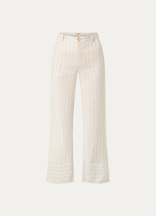 Mos Mosh MMMedina Miriam high waist wide fit pantalon in linnenblend met streepprint - voorkant 2 lichtblauw
