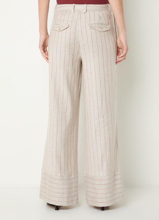 Mos Mosh MMMedina Miriam high waist wide fit pantalon in linnenblend met streepprint - achterkant steenrood