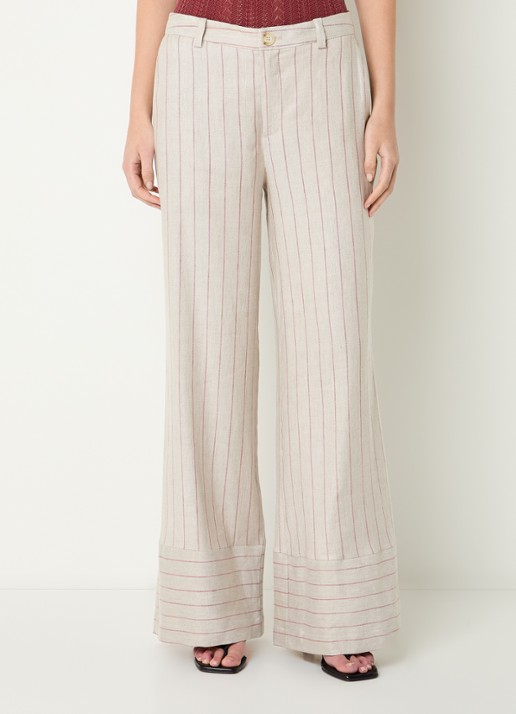 Mos Mosh MMMedina Miriam high waist wide fit pantalon in linnenblend met streepprint