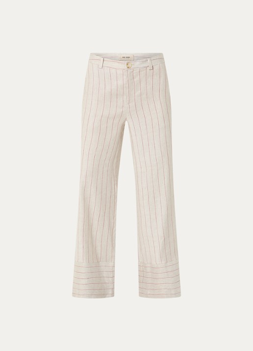 Mos Mosh MMMedina Miriam high waist wide fit pantalon in linnenblend met streepprint - voorkant 3 steenrood