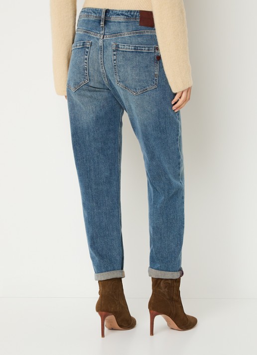 Mos Mosh MMMelly high waist tapered fit cropped jeans met medium wassing  - achterkant 3 indigo