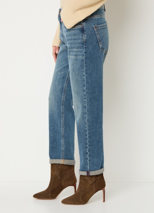 Mos Mosh MMMelly high waist tapered fit cropped jeans met medium wassing  - detail 2 indigo