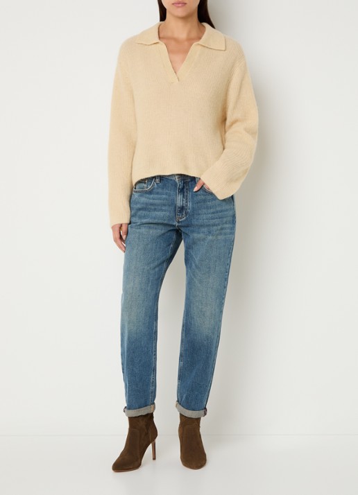 Mos Mosh MMMelly high waist tapered fit cropped jeans met medium wassing  - voorkant 5 indigo