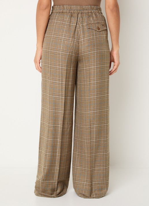 Mos Mosh MMMie Kalif high waist wide fit pantalon in wolblend met ruitdessin - achterkant 2 khaki
