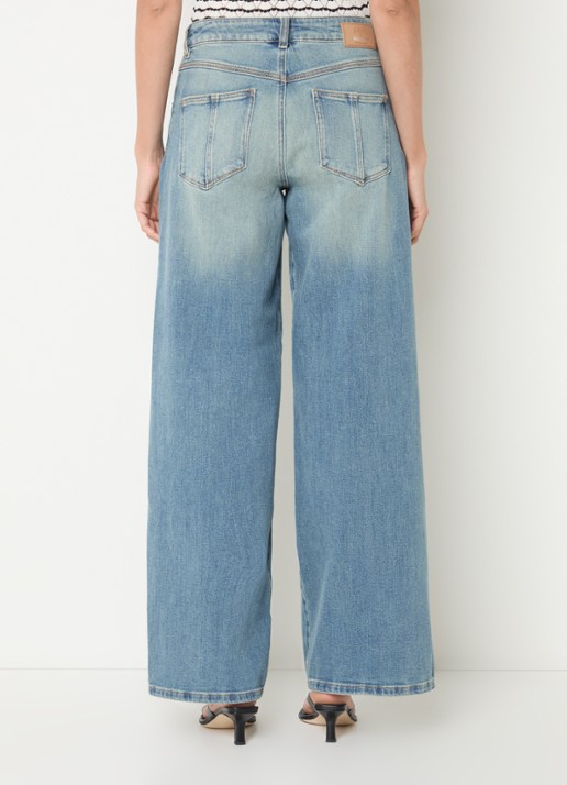 Mos Mosh MMMilo high waist wide leg jeans van  katoen met lichte wassing - achterkant 4 indigo